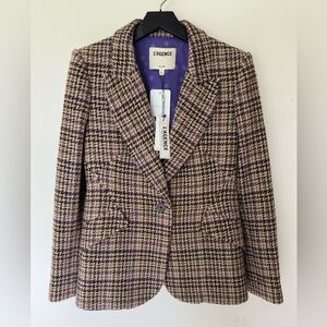 NWT L’AGENCE plaid brown and purple single button closure blazer size 4
